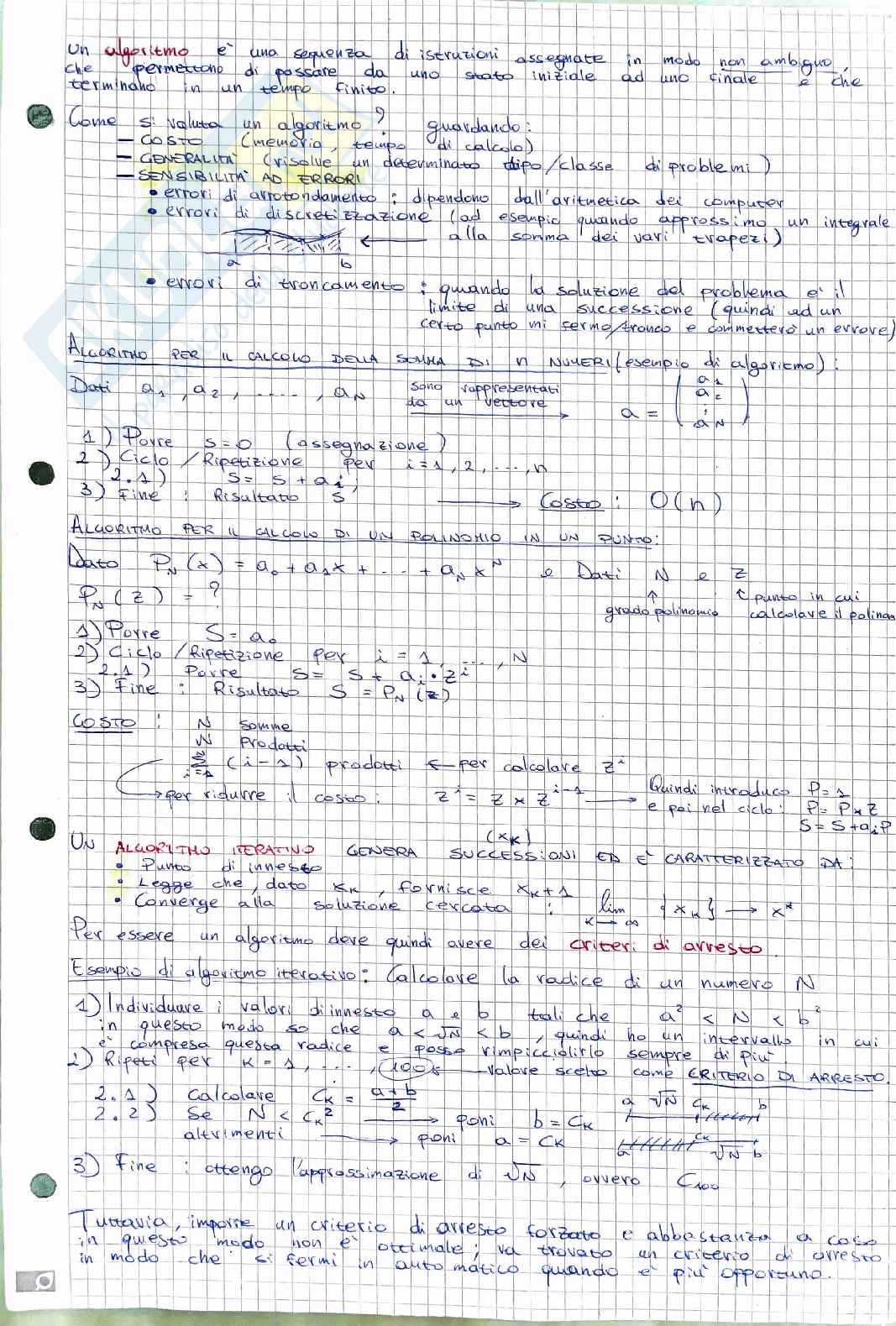 Calcolo numerico - Appunti completi + esercizi Pag. 1