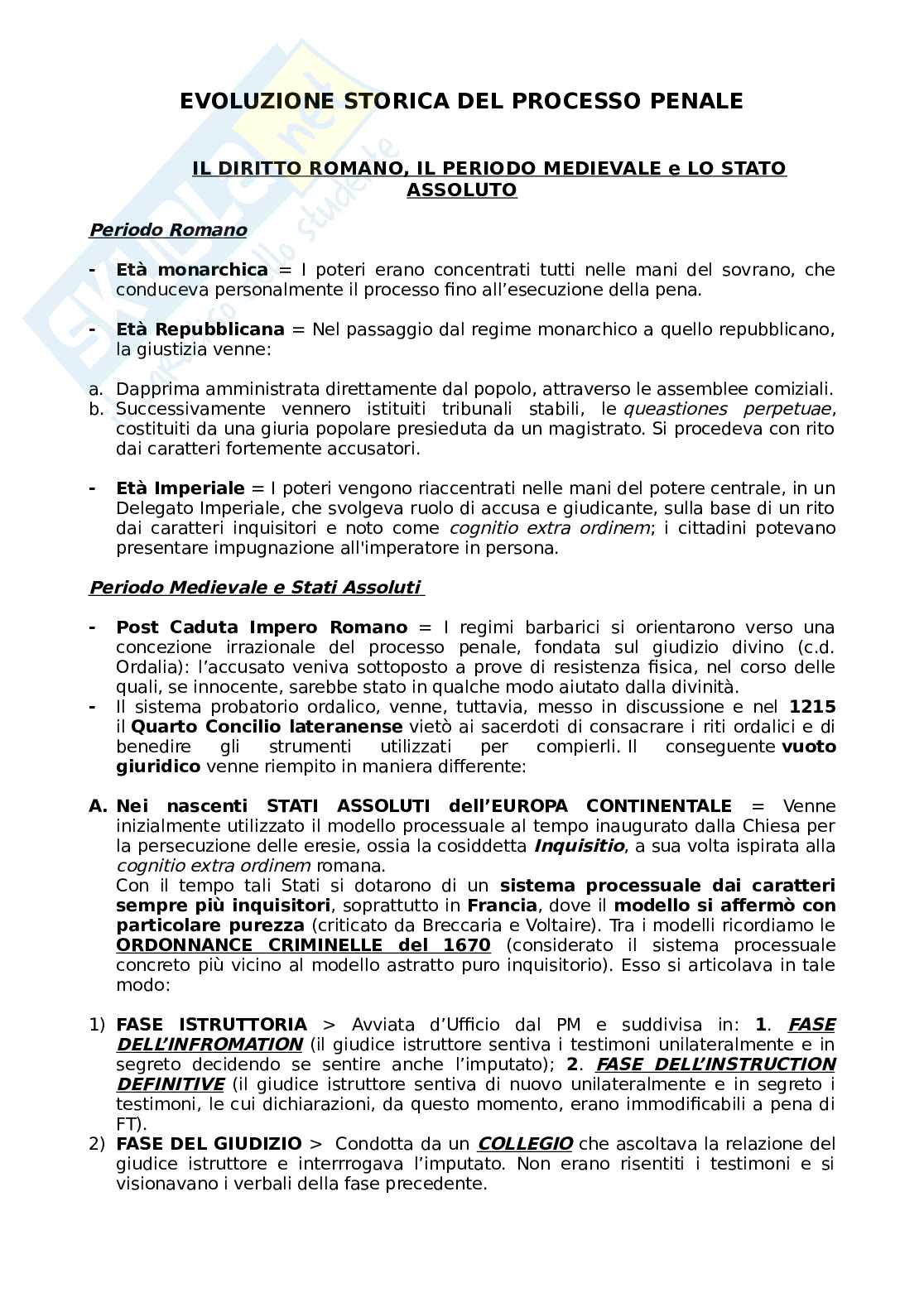 Evoluzione storico del processo penale  Pag. 1