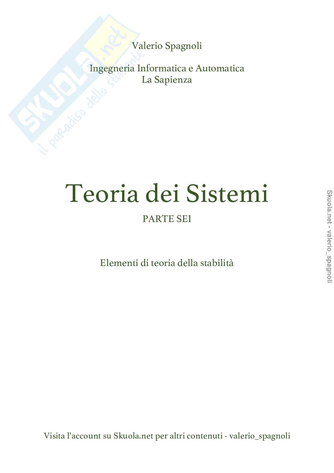 Teoria dei Sistemi - Elementi di teoria della stabilità Pag. 1