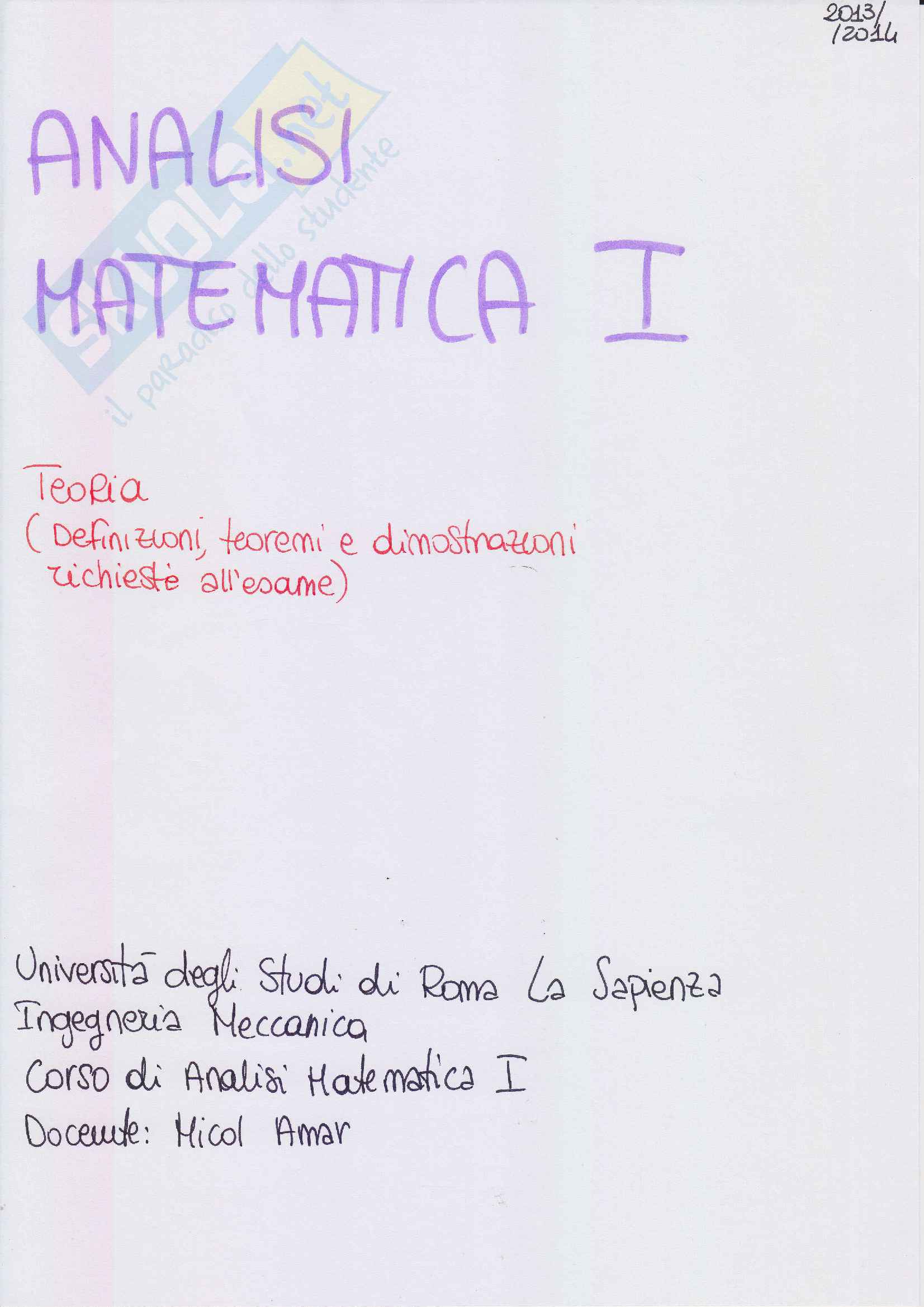Analisi Matematica 1 Teoremi E Dimostrazioni