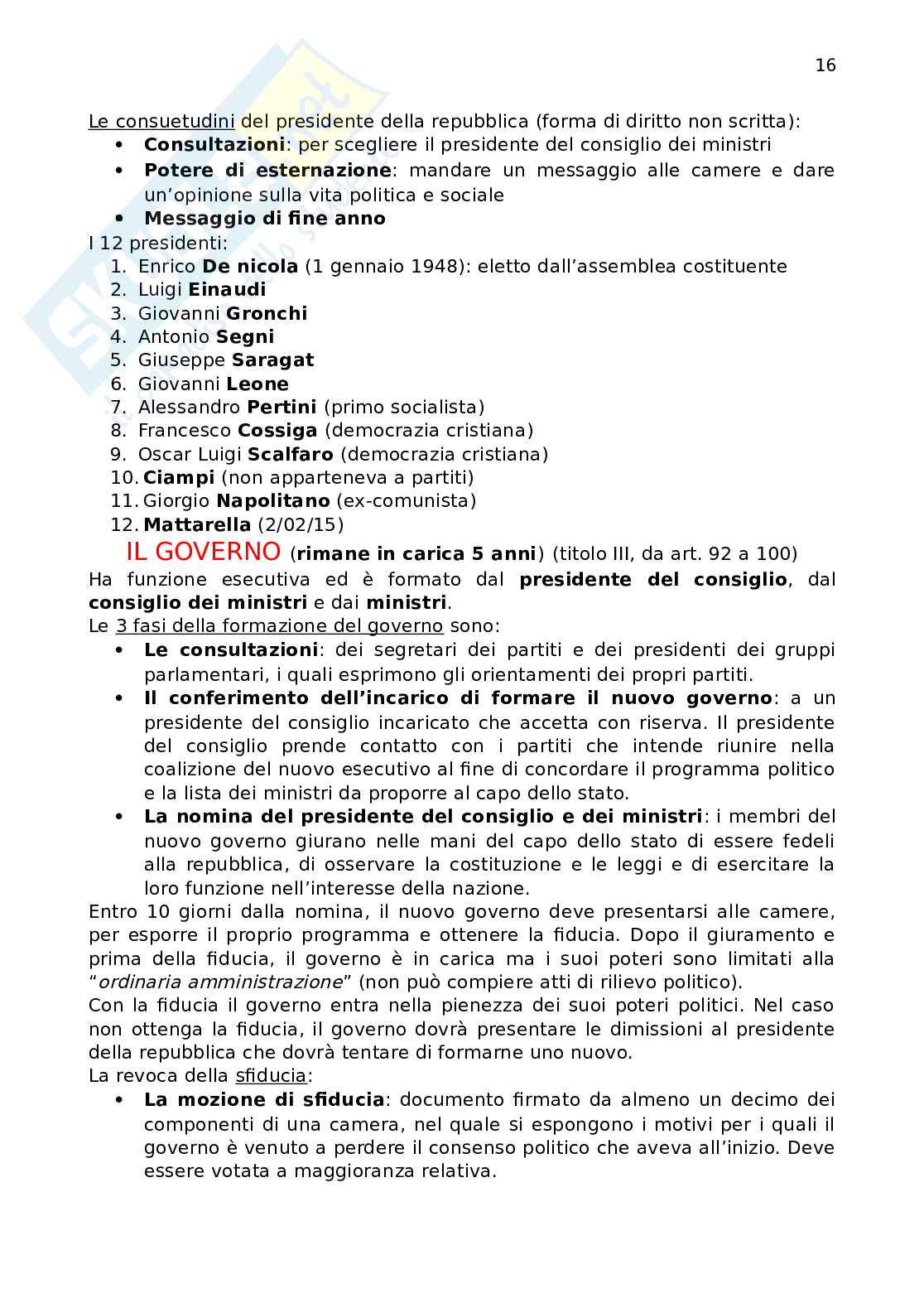 Costituzione italiana e nozioni Pag. 16