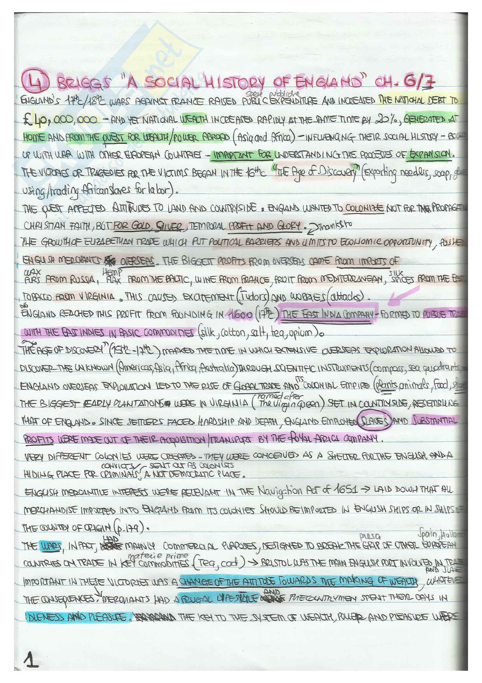 Rielaborazione basata su dispense esame Cultura Inglese, docente Trulli, The Rise of Modern Culture Pag. 31