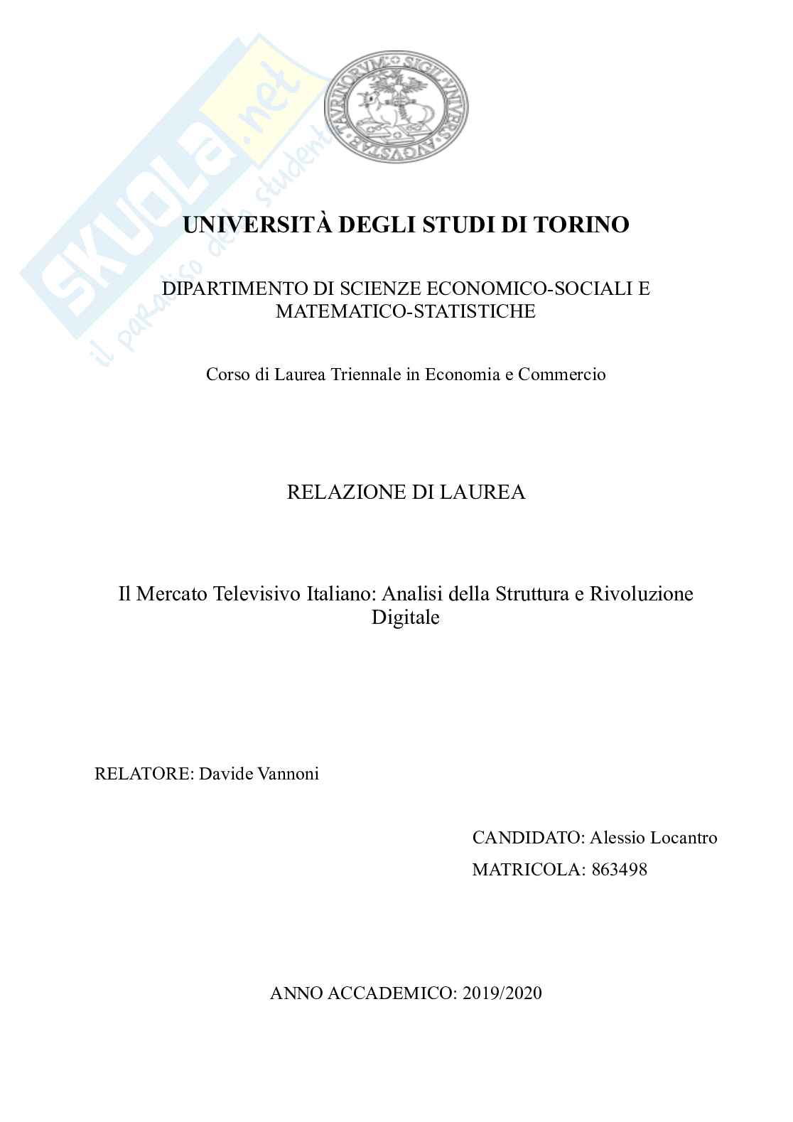 Il Mercato Televisivo Italiano: Analisi della Struttura e Rivoluzione Digitale Pag. 1