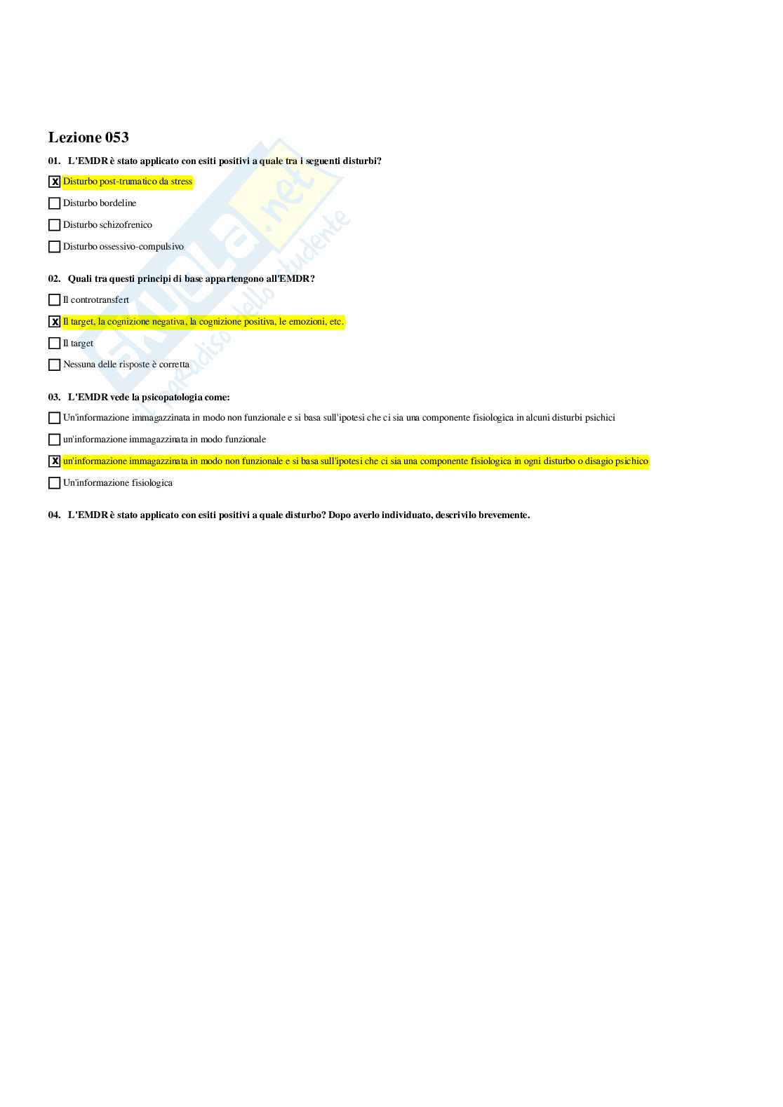 Paniere di psicologia clinica - risposte multiple Pag. 56