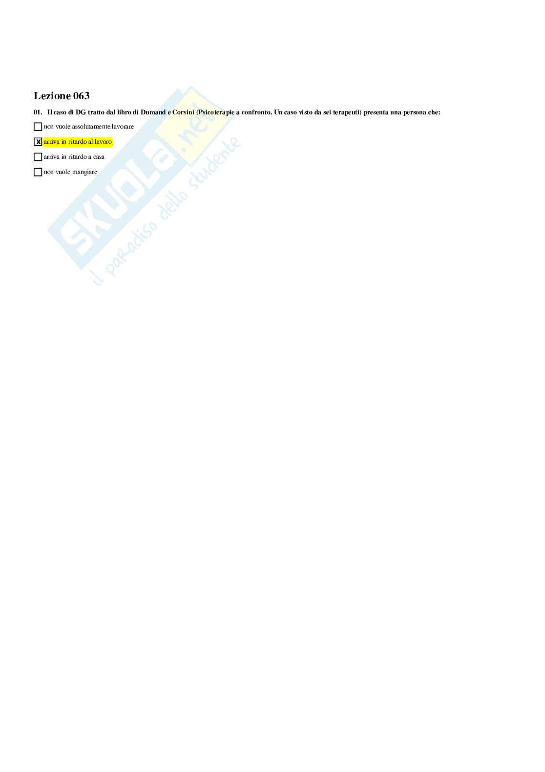 Paniere di psicologia clinica - risposte multiple Pag. 66