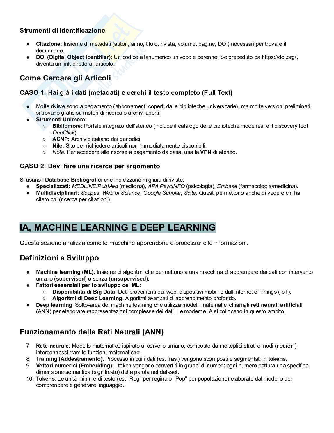 Appunti  di Informatica e ricerca bibliografica – IA, R, Excel, APA e Banche Dati Pag. 6