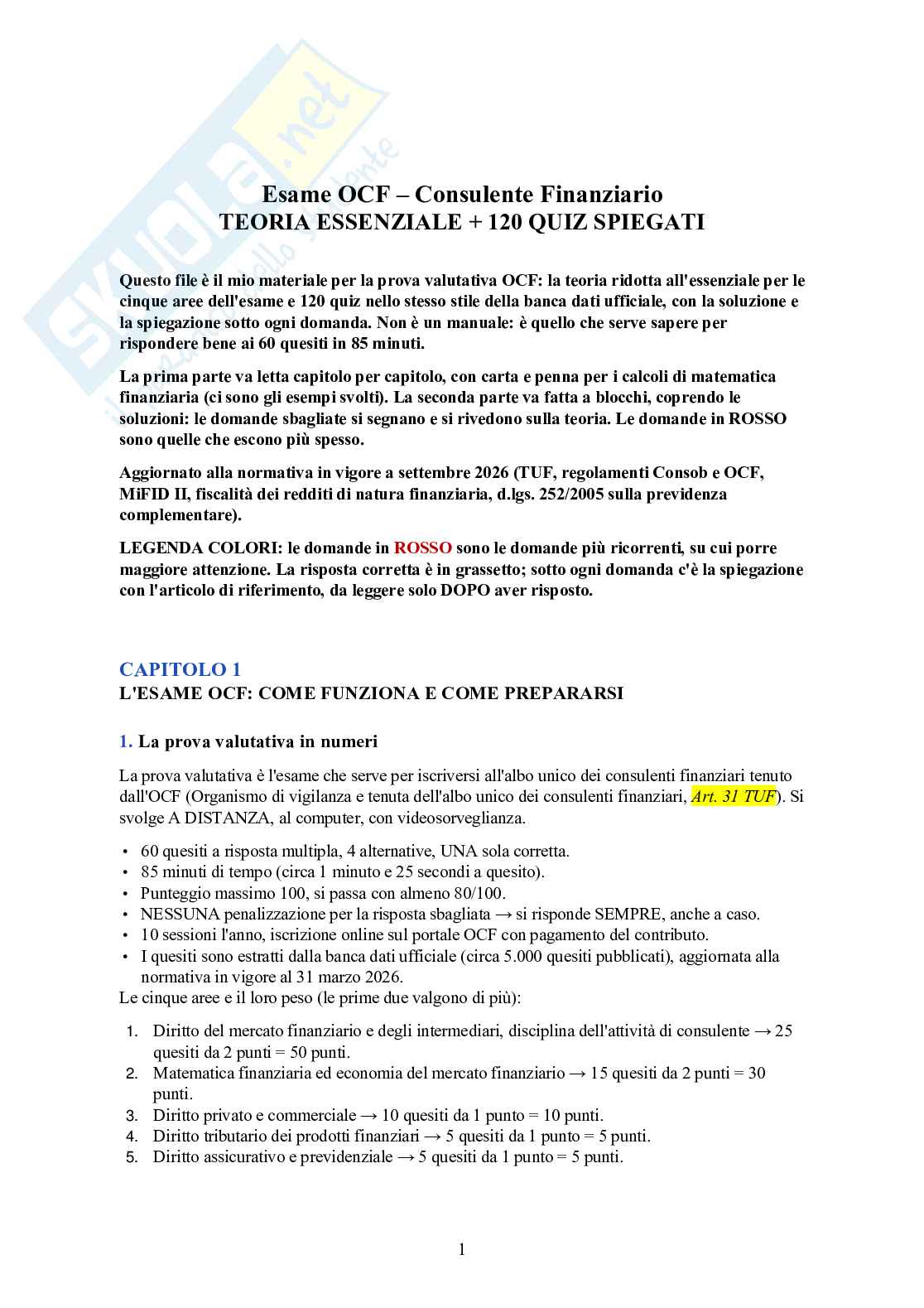 Esame OCF 2026 Consulente finanziario – teoria essenziale + 120 quiz spiegati Pag. 1