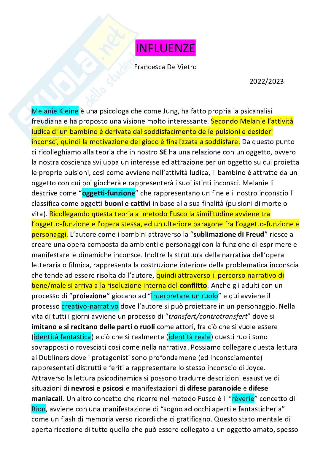 Riassunto esame Psicologia delle emozioni, Prof. Tomassoni Rosella, libro consigliato Esistenza letteraria e rivelazione psicologica: il “metodo Fusco” applicato all'analisi dei Dubliners di J.Joyce, Lungu, Monica Alina Pag. 1
