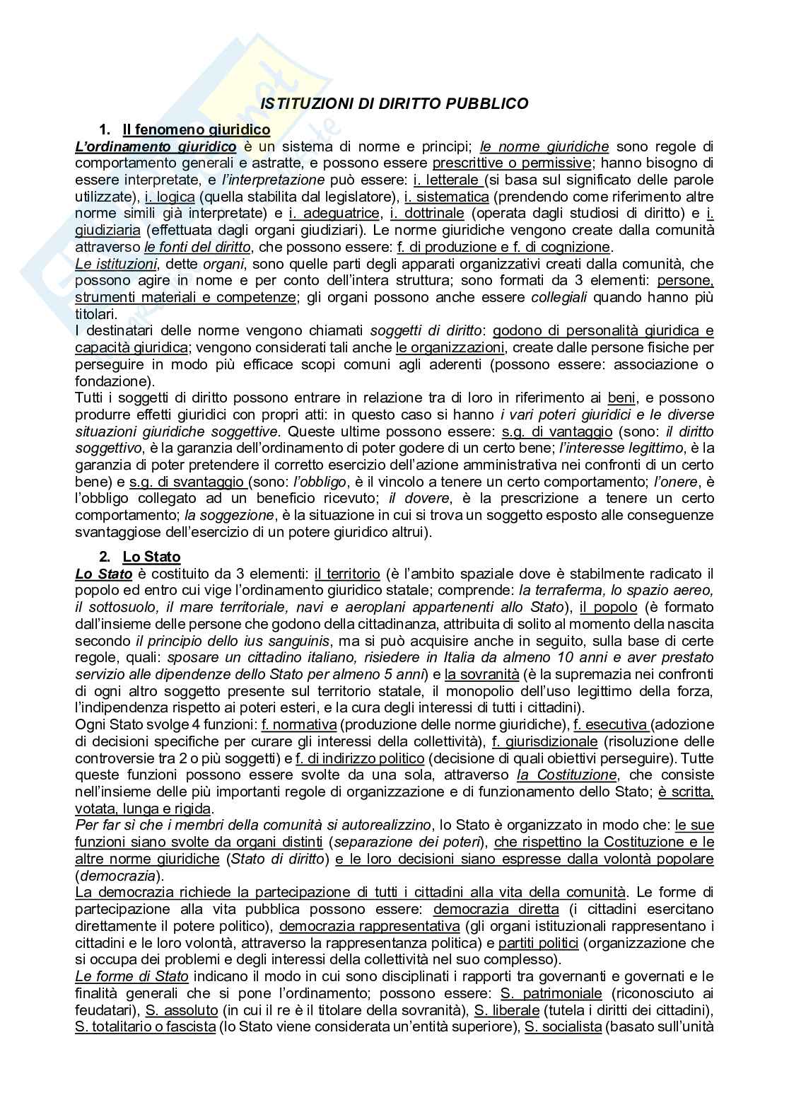 Riassunto esame istituzioni di diritto pubblico, Prof. Carrer Matteo, libro consigliato Lineamenti multimediali di diritto costituzionale e pubblico, Troilo   Pag. 1