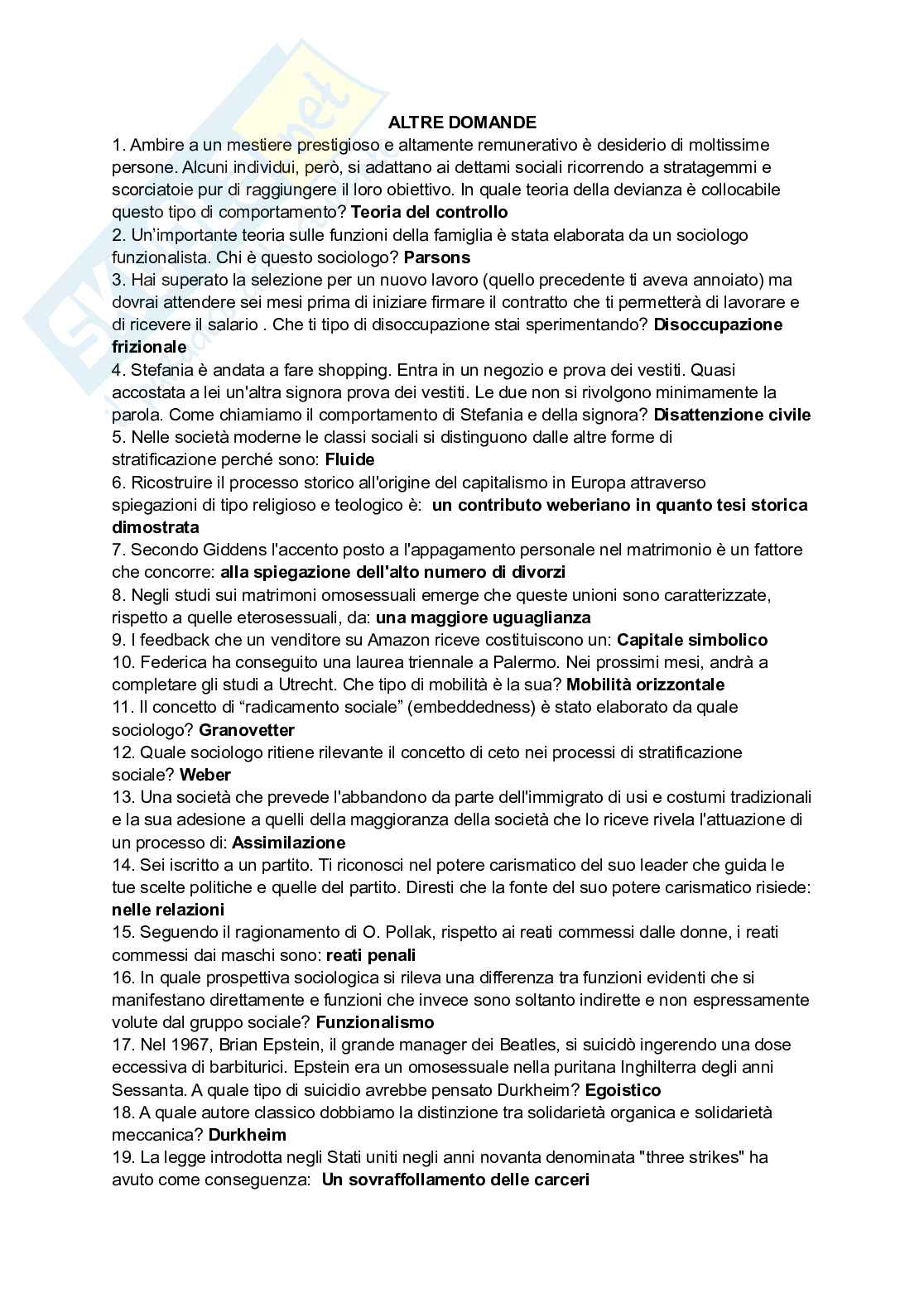 Domande esame scritto sociologia generale Pag. 16