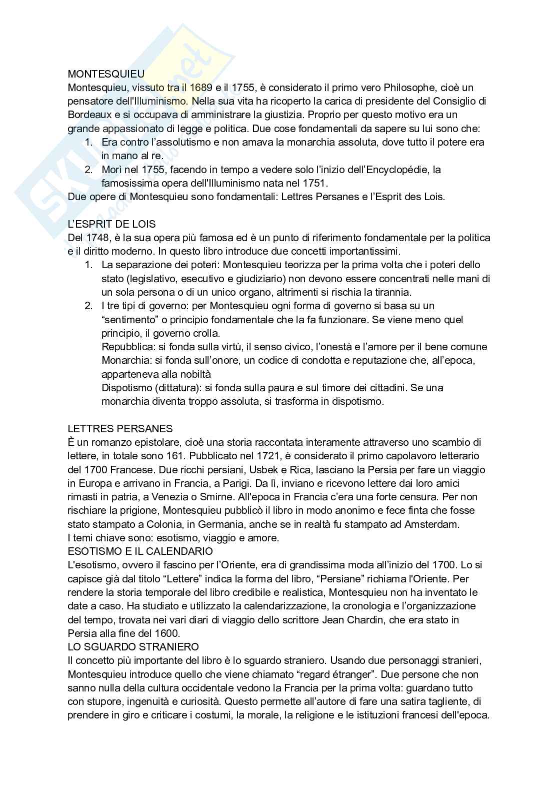 Letteratura francese 2: Montesquieu Pag. 1