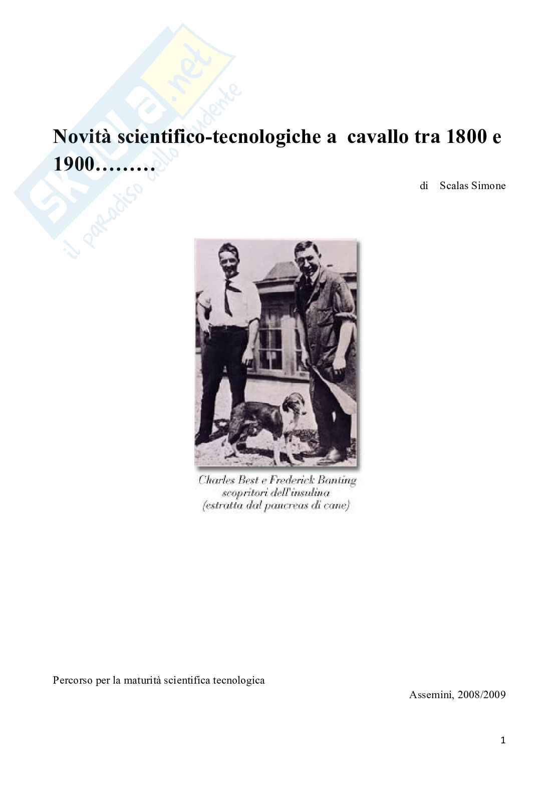 Novità scientifico-tecnologiche '800-'900 Pag. 1