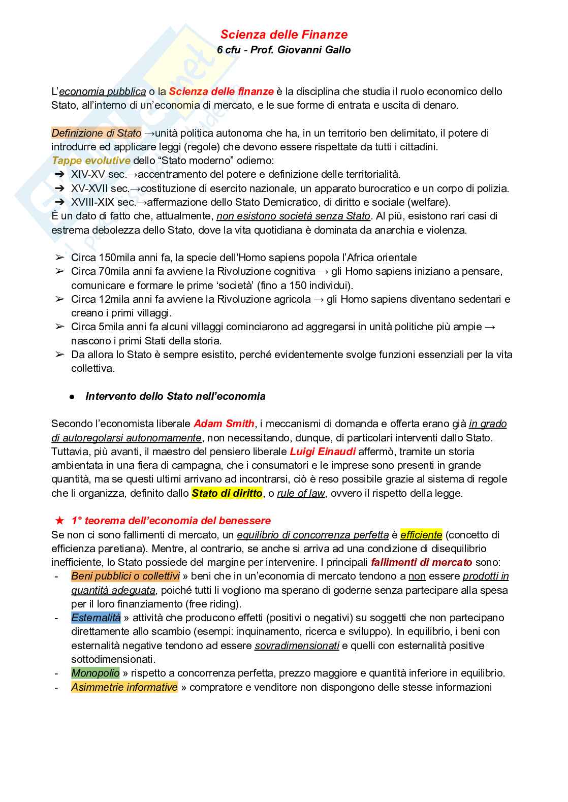 Riassunto esame Scienza delle finanze, Prof. Gallo Giovanni, libro consigliato Corso di scienza delle finanze, Paolo Bosi Pag. 1