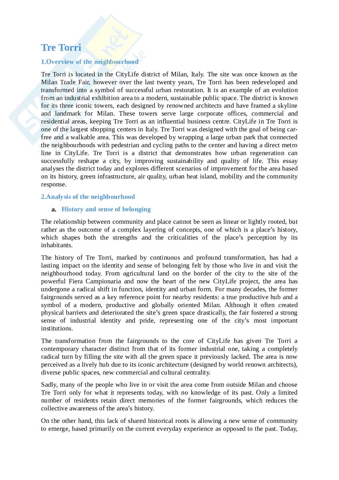 Tre Torri, esercitazione di Storia e teorie dell'architettura del secondo Novecento Pag. 1