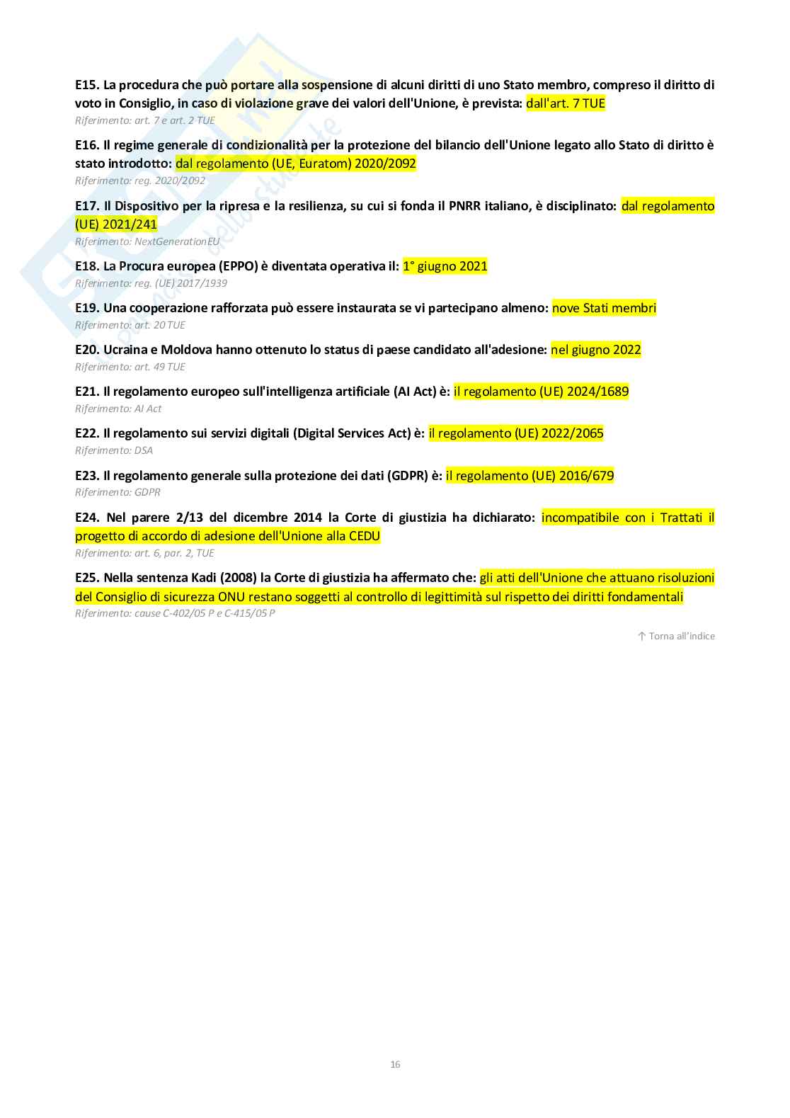 Diritto dell’Unione Europea  Pag. 16