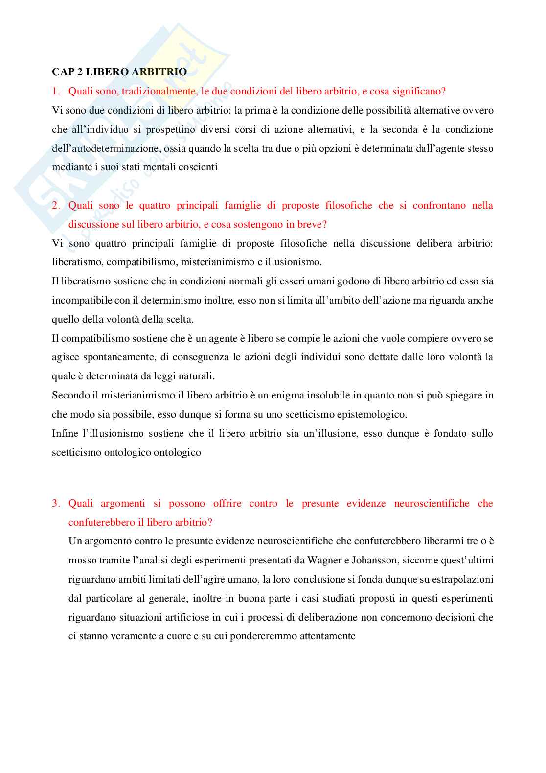 Domande d'esame Introduzione alla filosofia morale Pag. 1