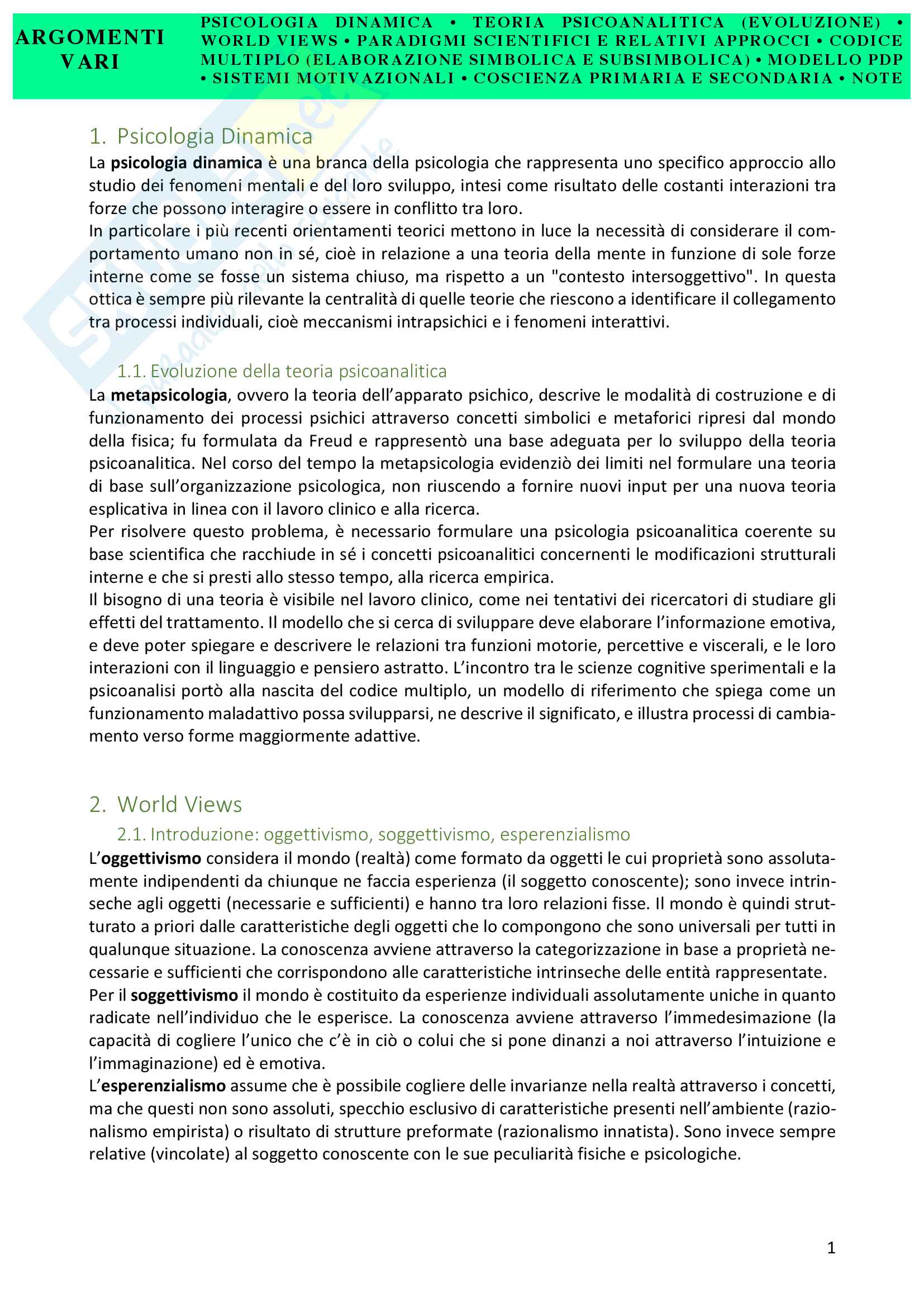 Psicologia Dinamica: Appunti Pag. 1