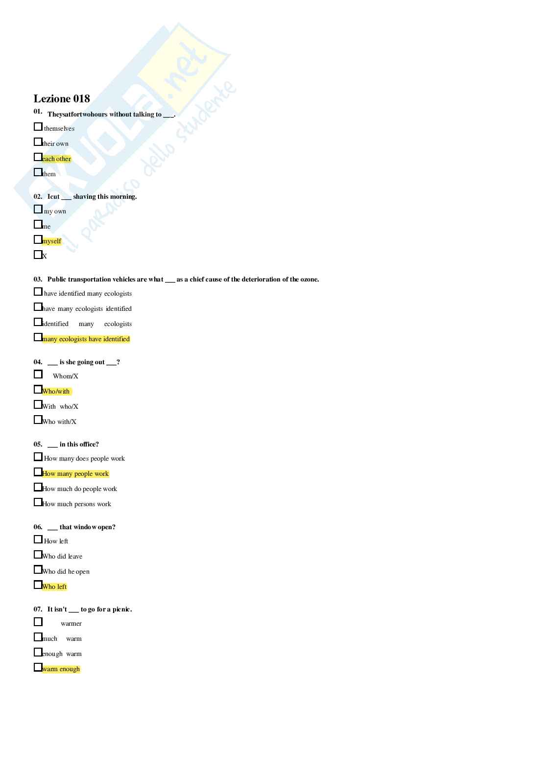 Lingua inglese – Paniere ufficiale, risposte chiuse complete e corrette  Pag. 56