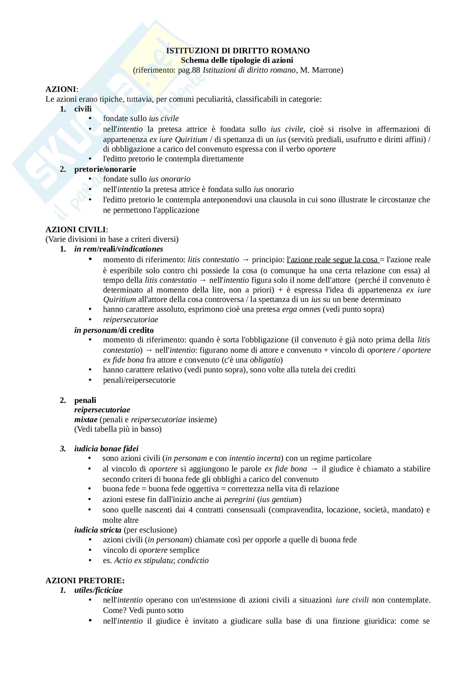 Schema Tipologie Di Azioni Nel Diritto Romano Istituzioni Di Diritto Romano