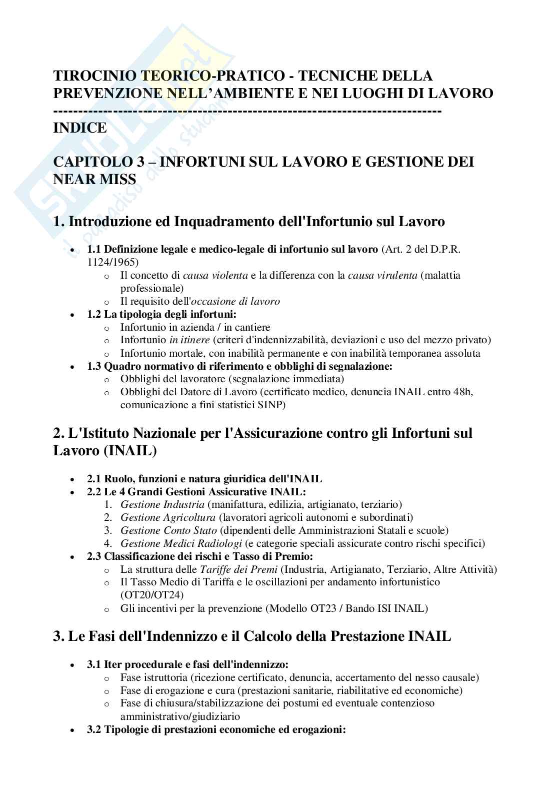 Tirocinio 2 - Infortuni sul lavoro e gestione dei Near Miss Pag. 1