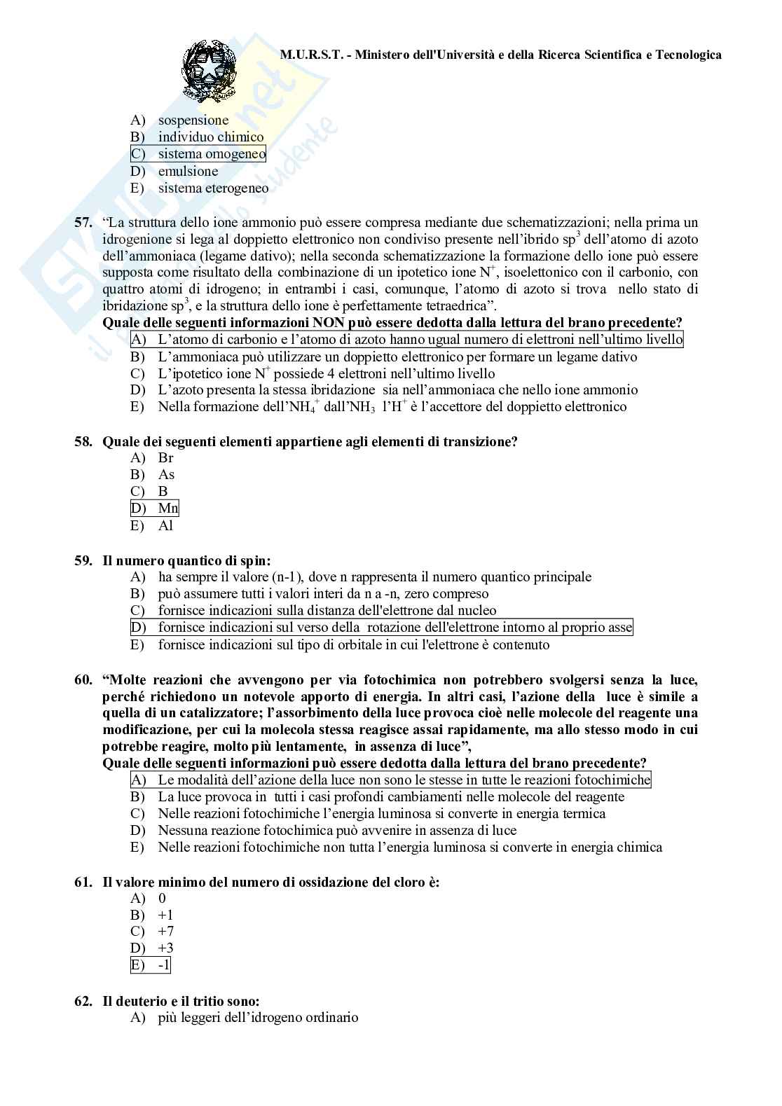 2001 Veterinaria: test di ammissione Pag. 16