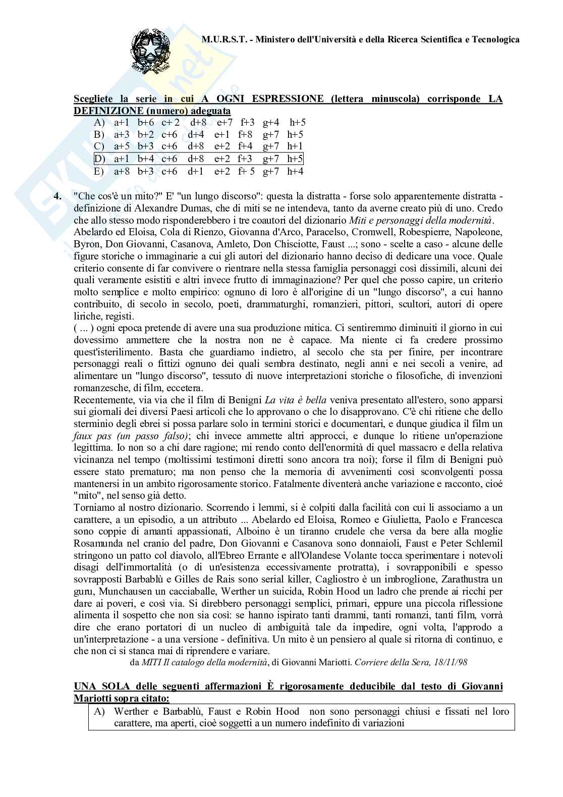 2001 Veterinaria: test di ammissione Pag. 2