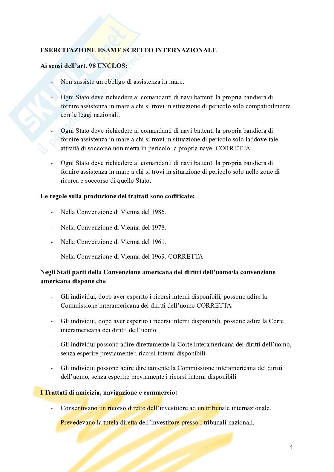 Esercitazioni esame scritto Diritto internazionale  Pag. 1