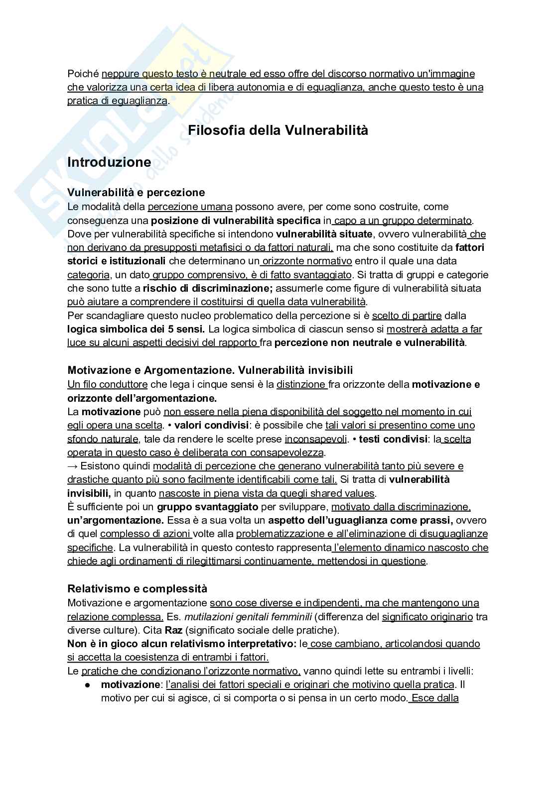 Riassunto esame Fondamenti dell'argomentazione normativa, Prof. Zanetti Gianfrancesco, libro consigliato Filosofia della vulnerabilità. Eguaglianza come prassi, Zanetti Pag. 46