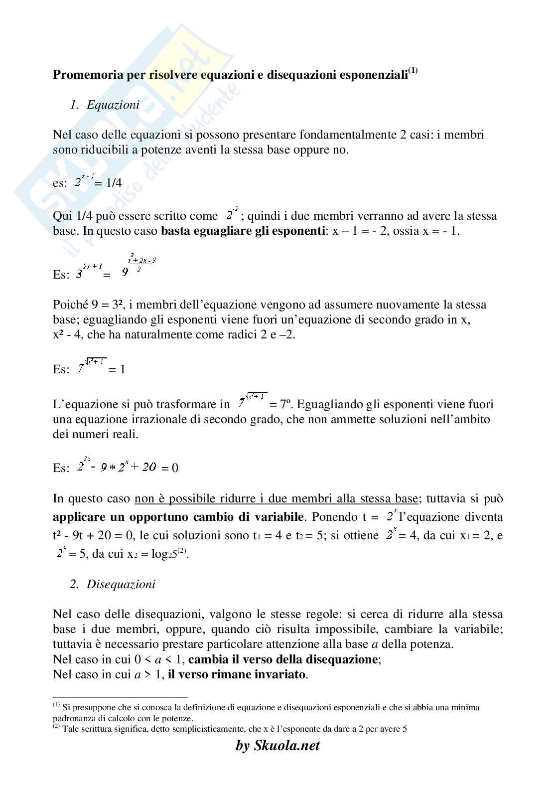 Funzione Esponenziale E Le Equazioni Esponenziali Regole
