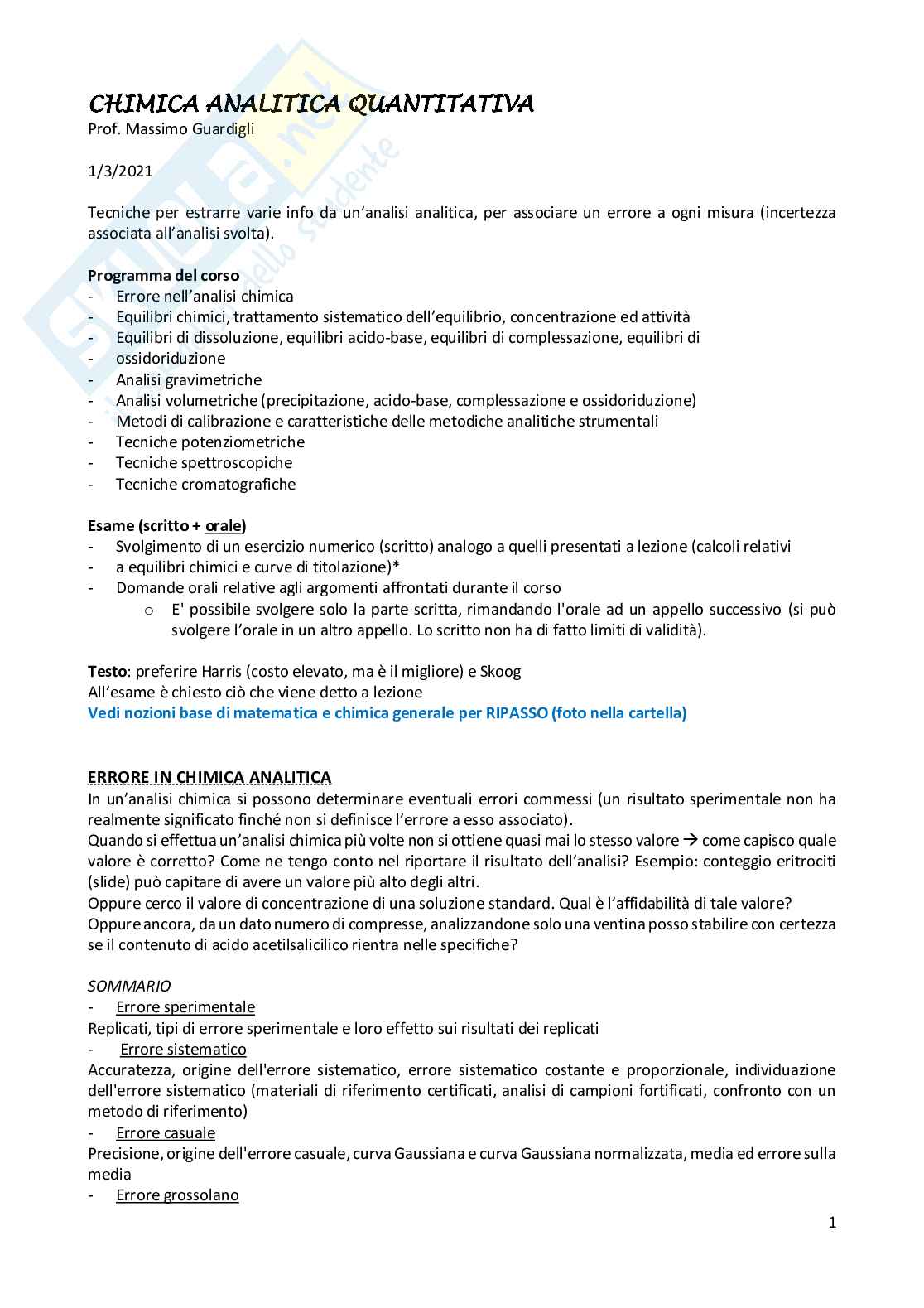 Chimica analitica Pag. 1