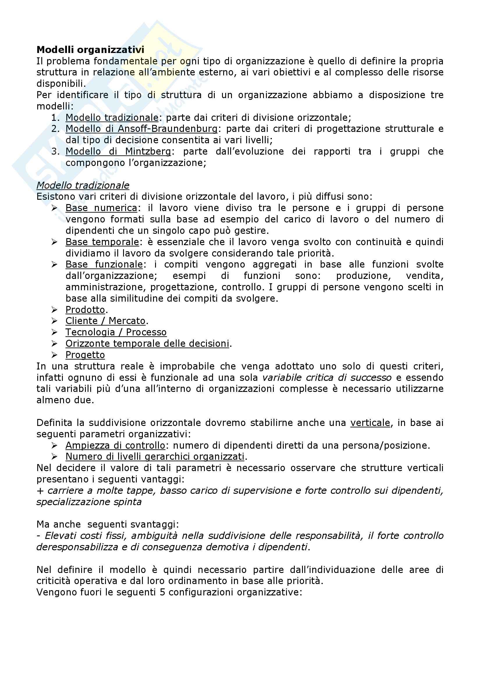 Economia e organizzazione aziendale - i metodi organizzativi Pag. 1