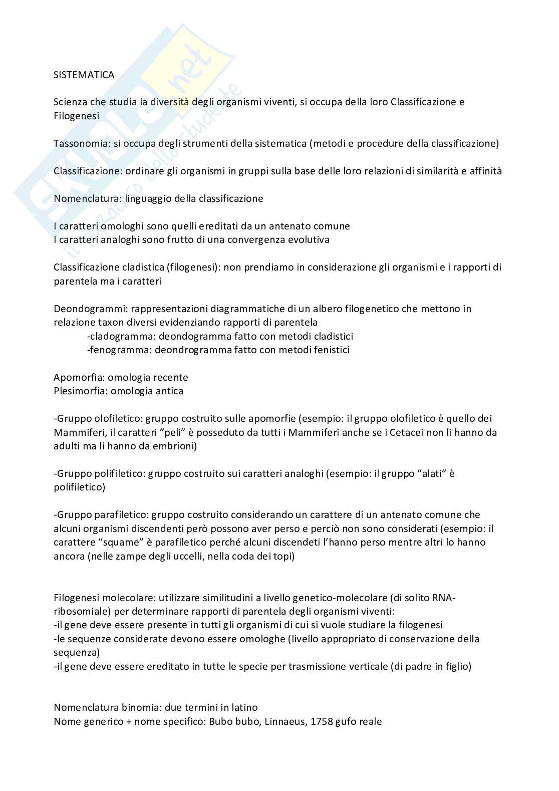 Biologia e sistematica animale Pag. 1