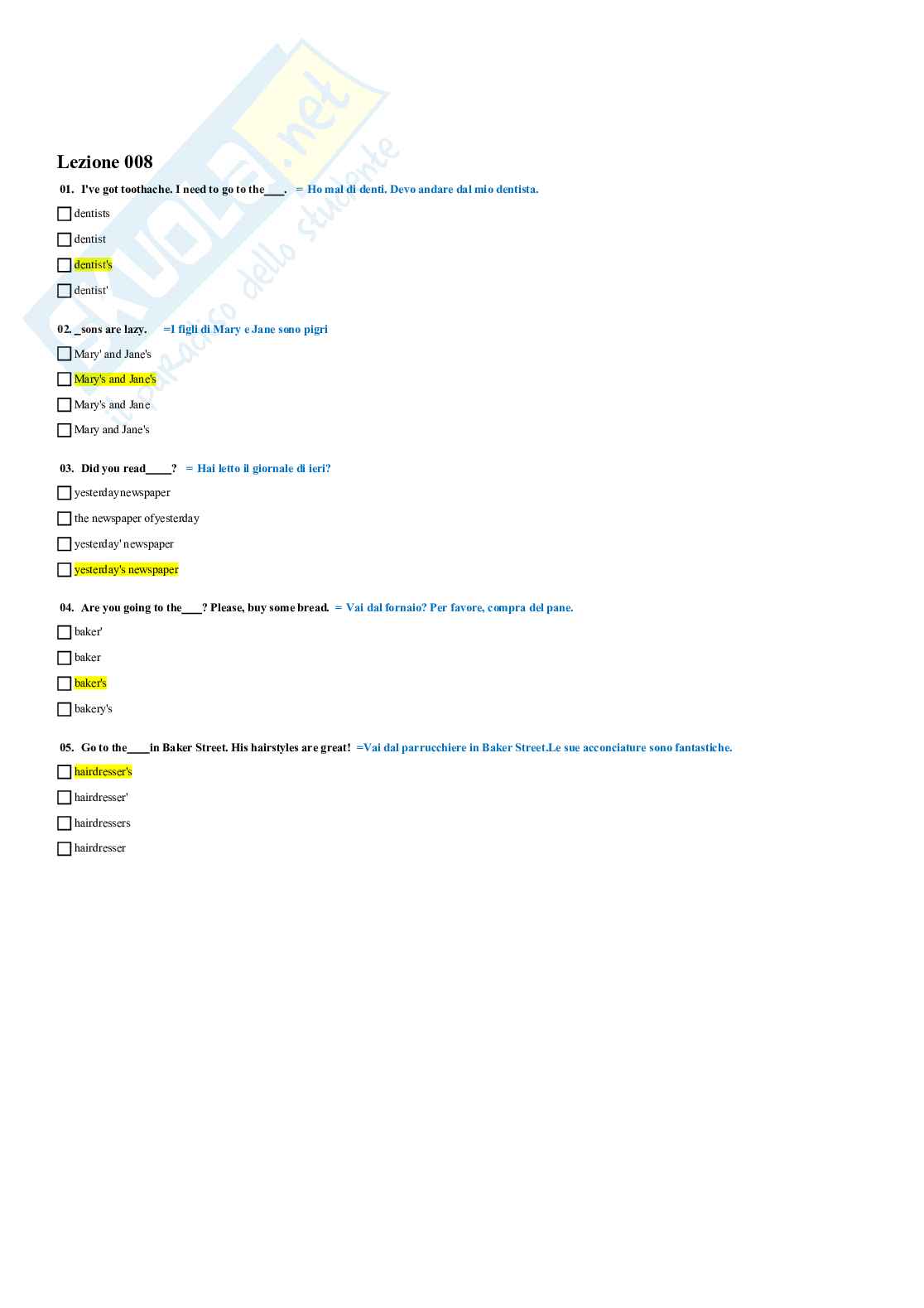 Paniere Lingua Inglese - multiple e aperte Pag. 16