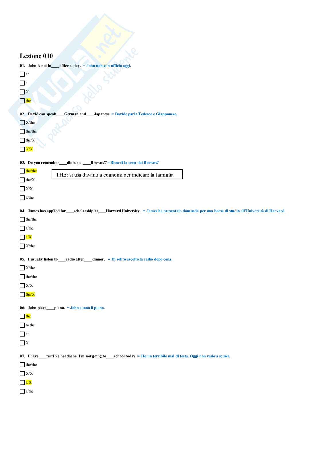 Paniere Lingua Inglese - multiple e aperte Pag. 21