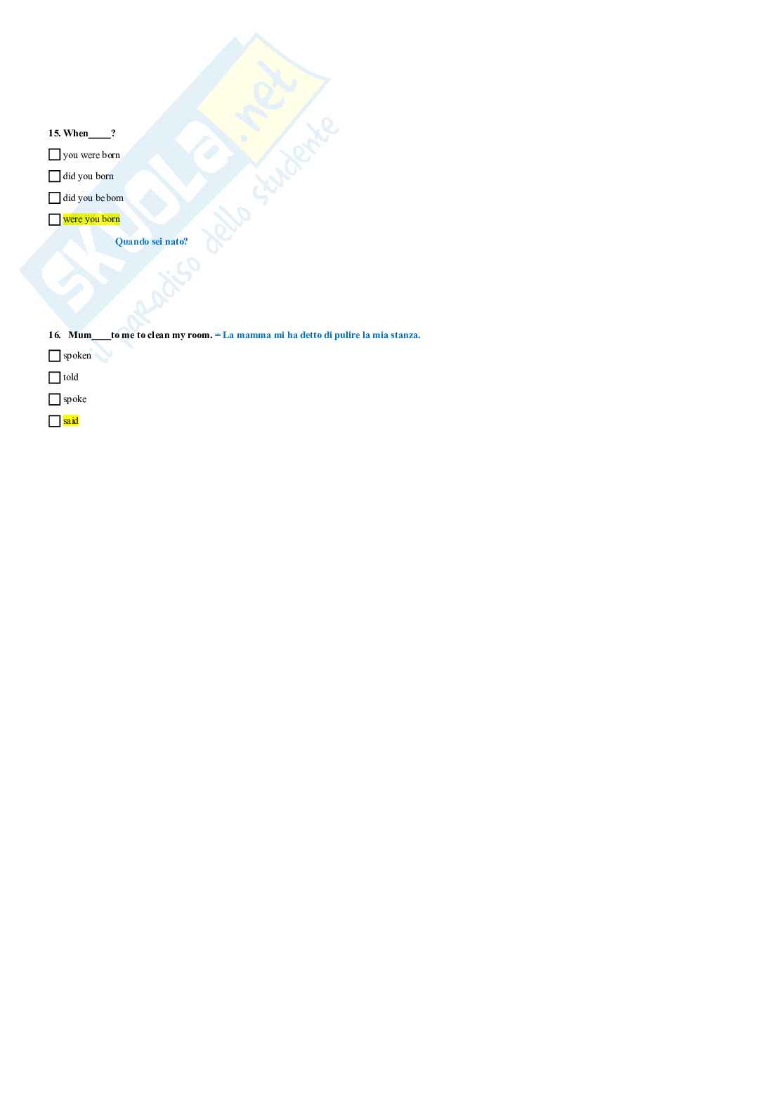 Paniere Lingua Inglese - multiple e aperte Pag. 6
