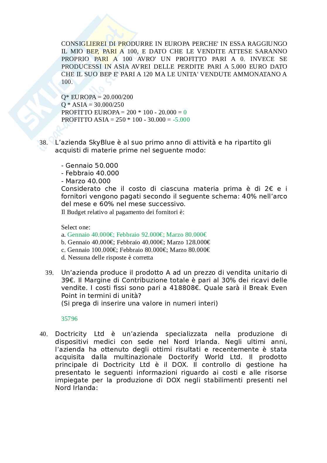 Domande multiple Pianificazione e controllo Pag. 11