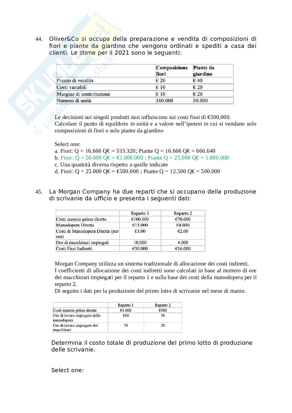 Domande multiple Pianificazione e controllo Pag. 16