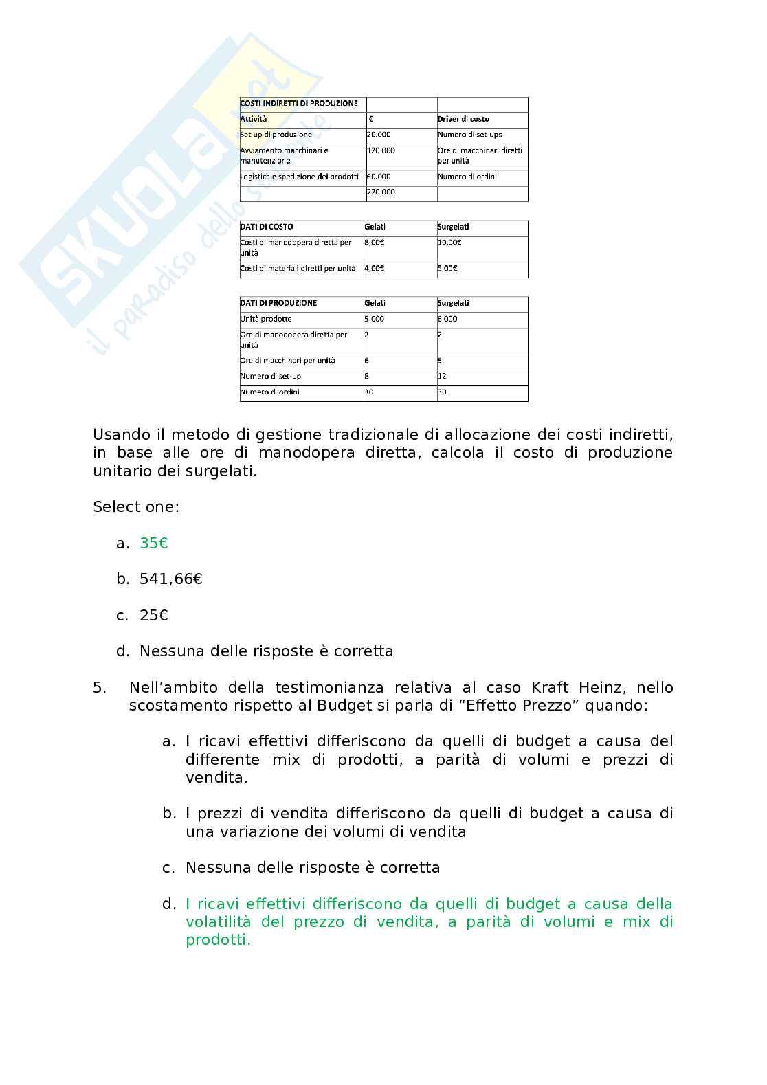 Domande multiple Pianificazione e controllo Pag. 2