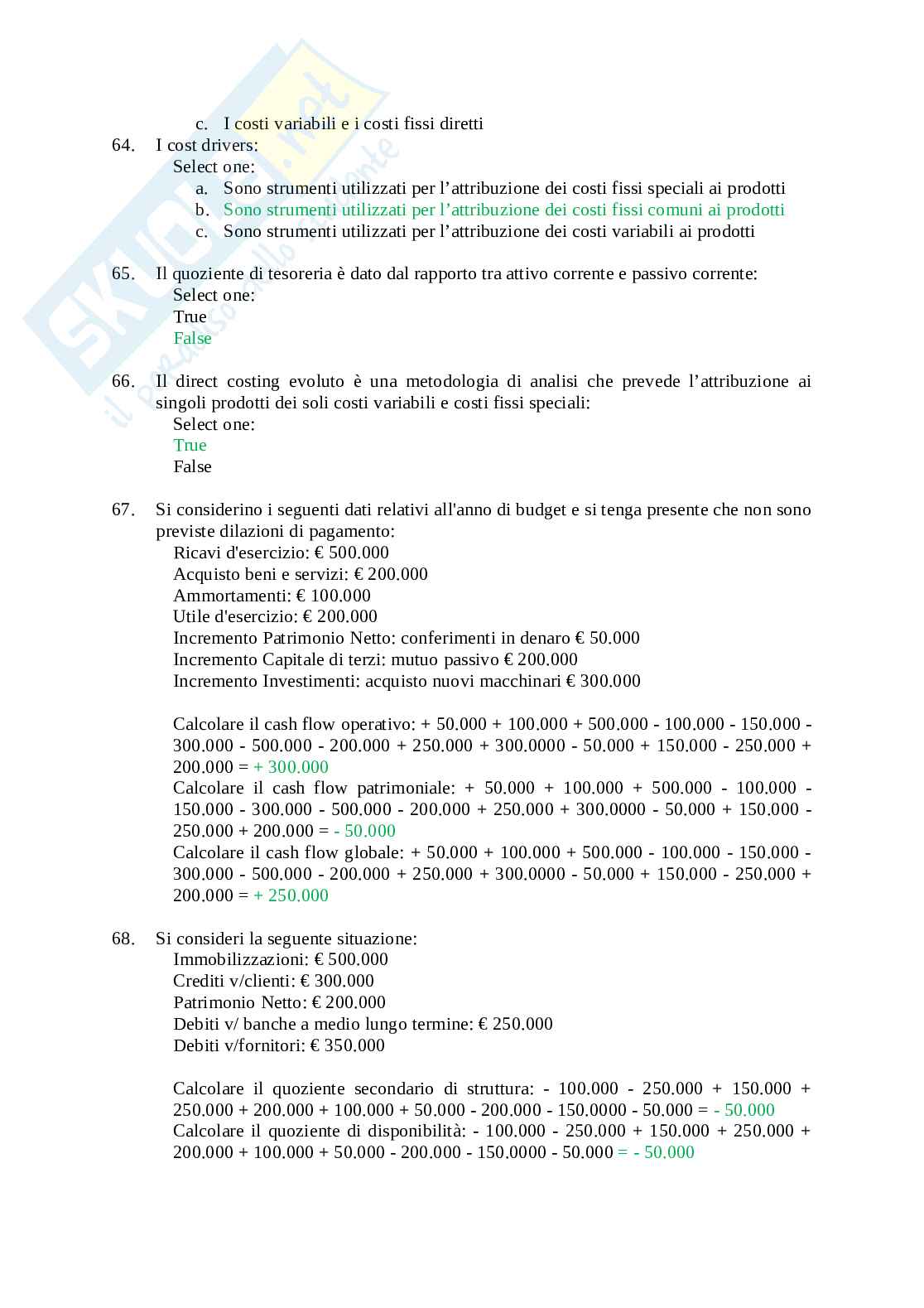 Domande multiple Pianificazione e controllo Pag. 21