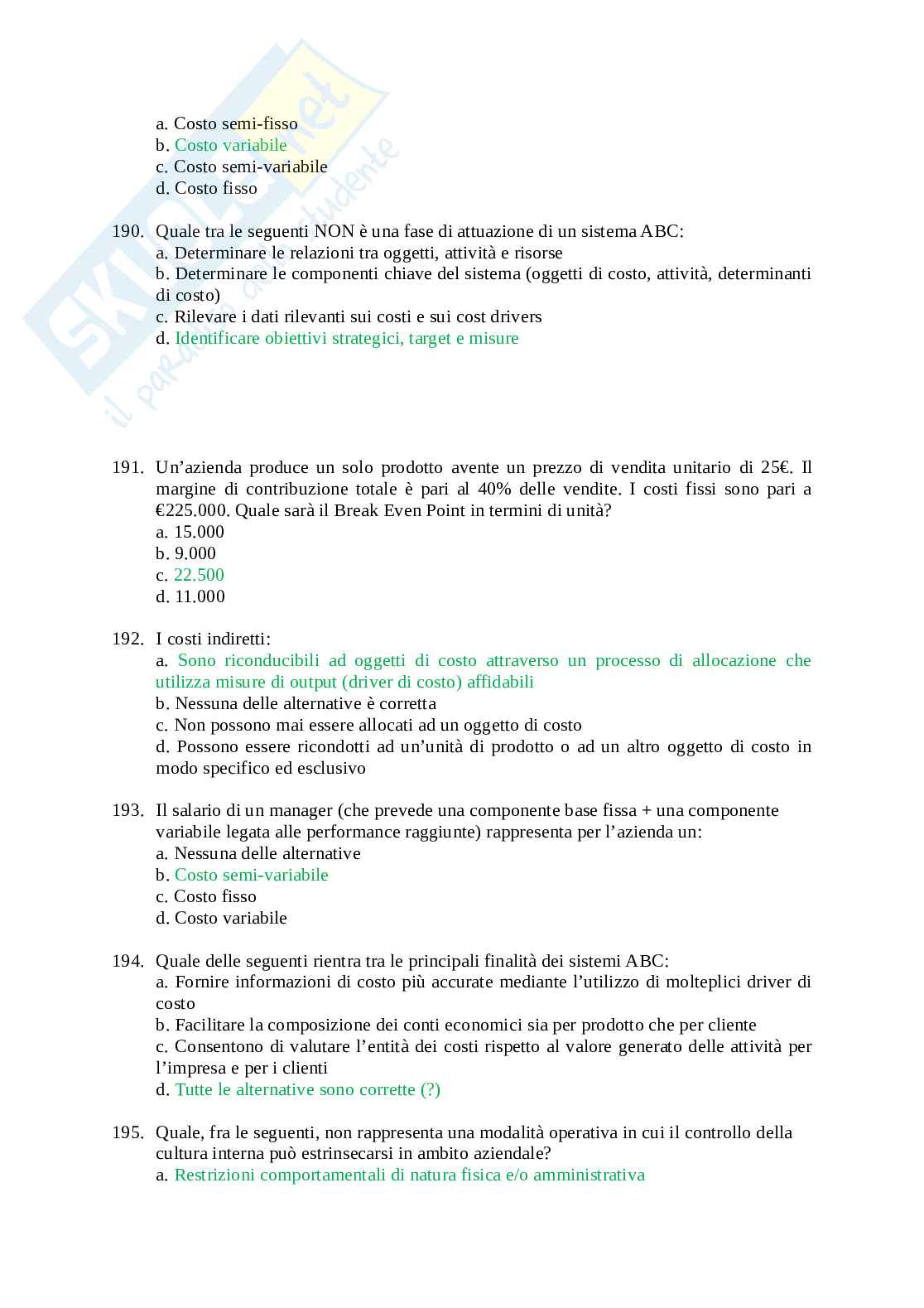 Domande multiple Pianificazione e controllo Pag. 41