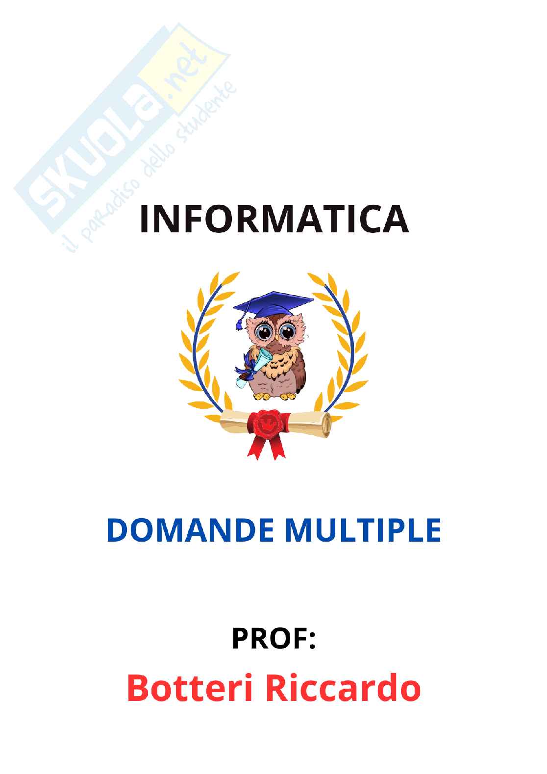Paniere Informatica - Risposte multiple - aggiornato (2026) Pag. 1