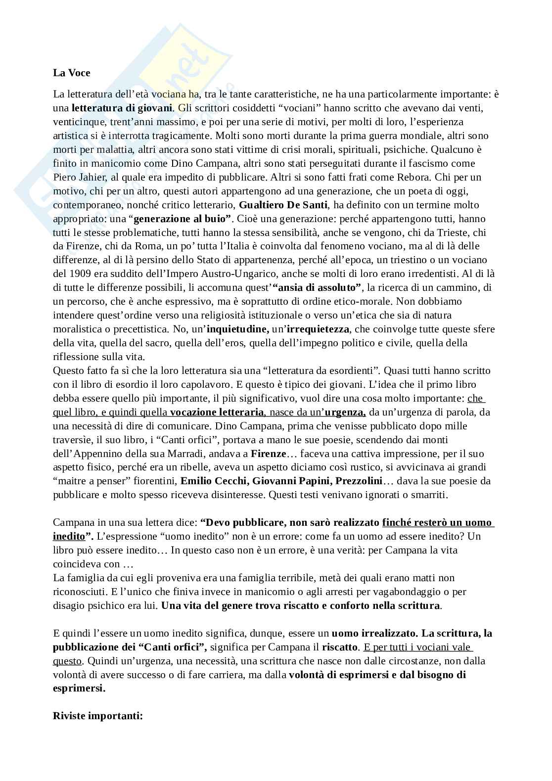 Rivista La Voce, protagonisti, direttori e caratteristiche Pag. 1