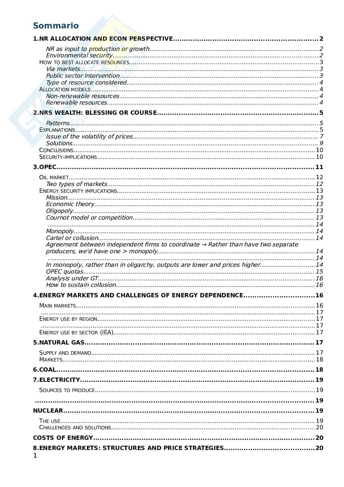 Natural Resources and Energy Security - Economics Pag. 1