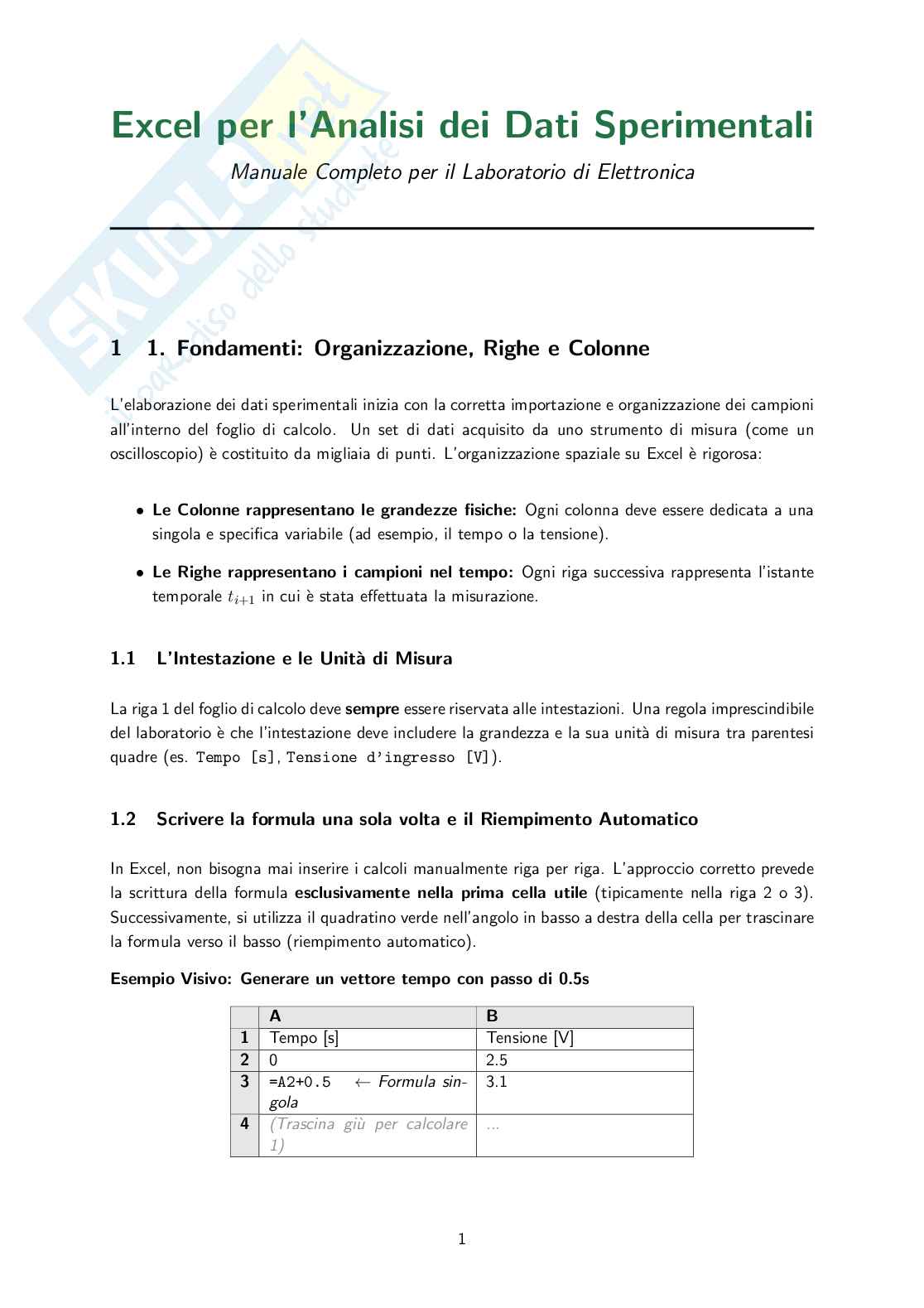 Preparazione excel e matlab per laboratorio Pag. 1