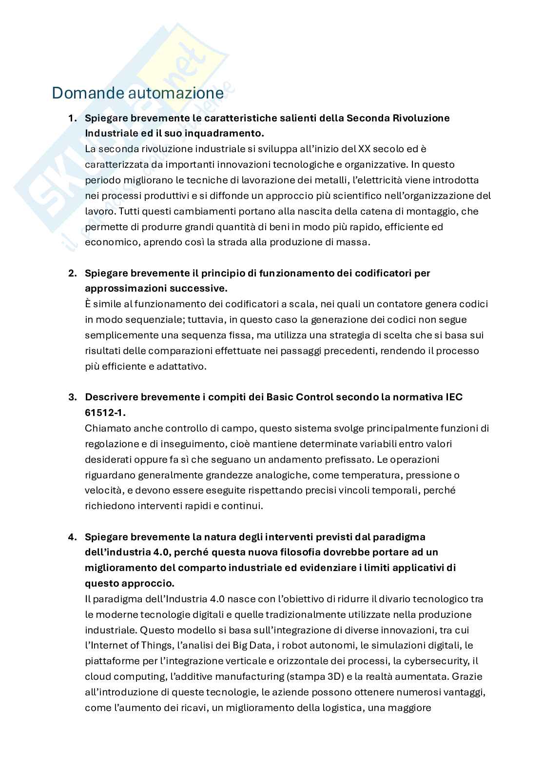 Domande esame Tecnologie per l'automazione industriale Pag. 1