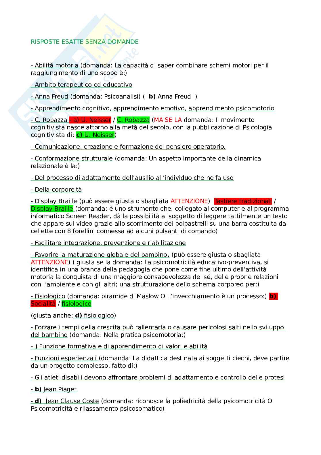Paniere esame Didattica attività motoria e rieducazione funzionale Pag. 1