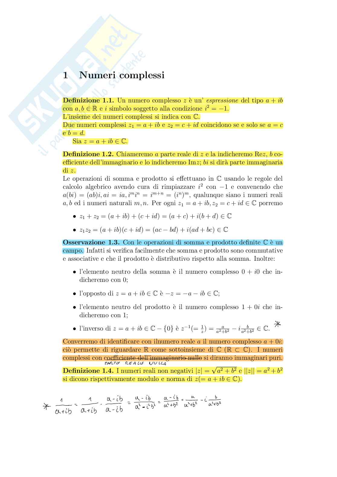 Appunti di Geometria sui numeri complessi Pag. 1