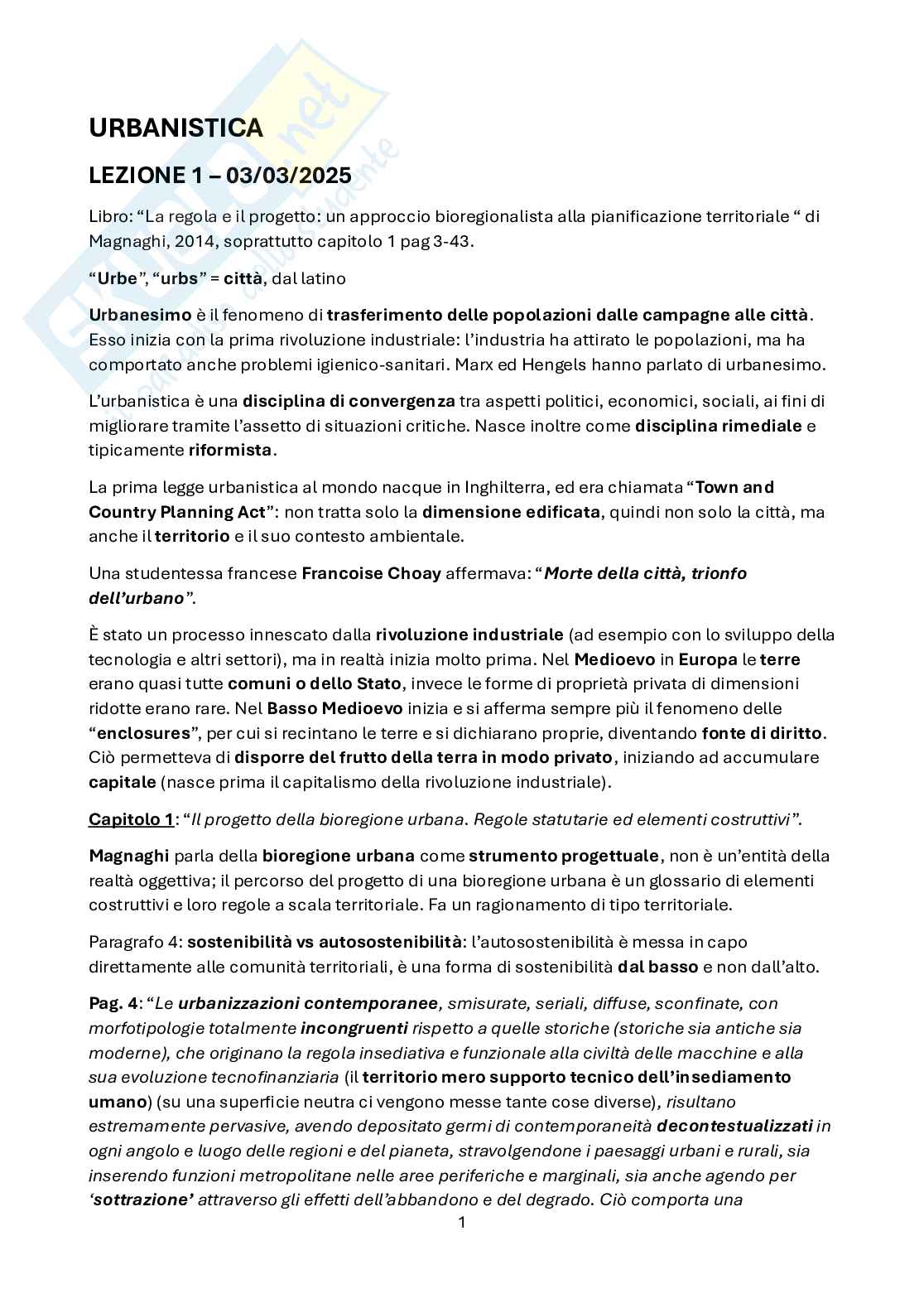 Appunti di Tecnica urbanistica Pag. 1