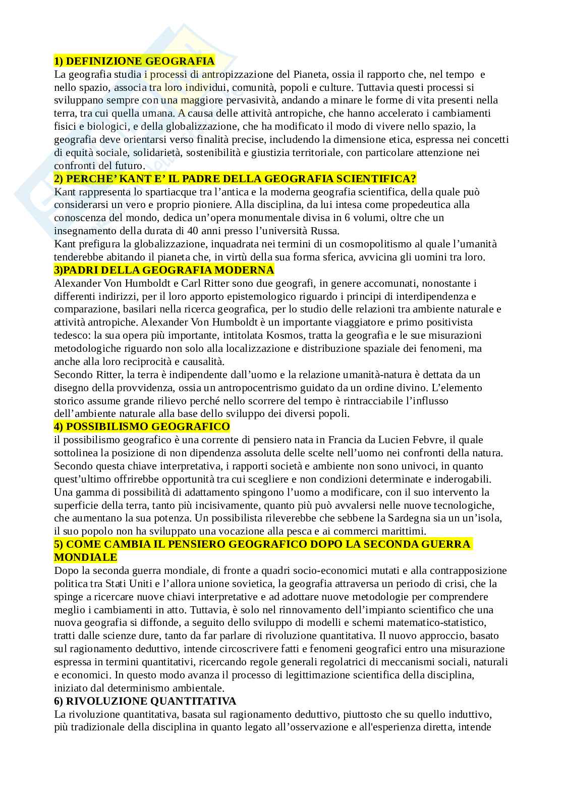 Domande aperte svolte per esame scritto Geografia Pag. 1