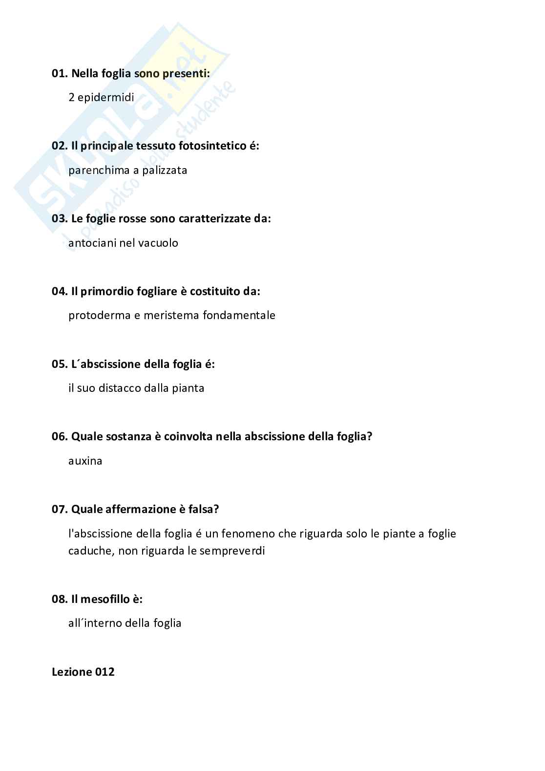 Domande chiuse + fuori paniere di Botanica e biodiversità vegetale Pag. 6